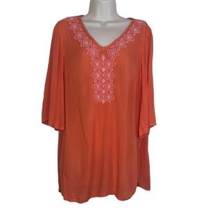 Lilly Pulitzer top size medium orange with pink geometric embroidery half sleeve